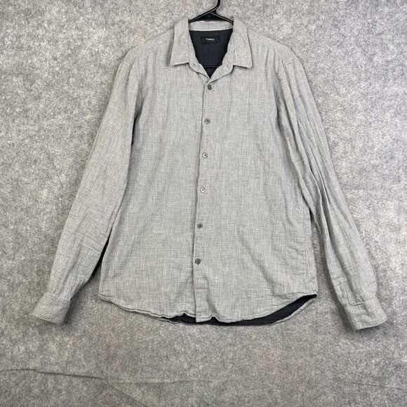 Theory Rammy Double Grid Cotton Shirt Size Large Gray Long Sleeve Button Up - Picture 1 of 7